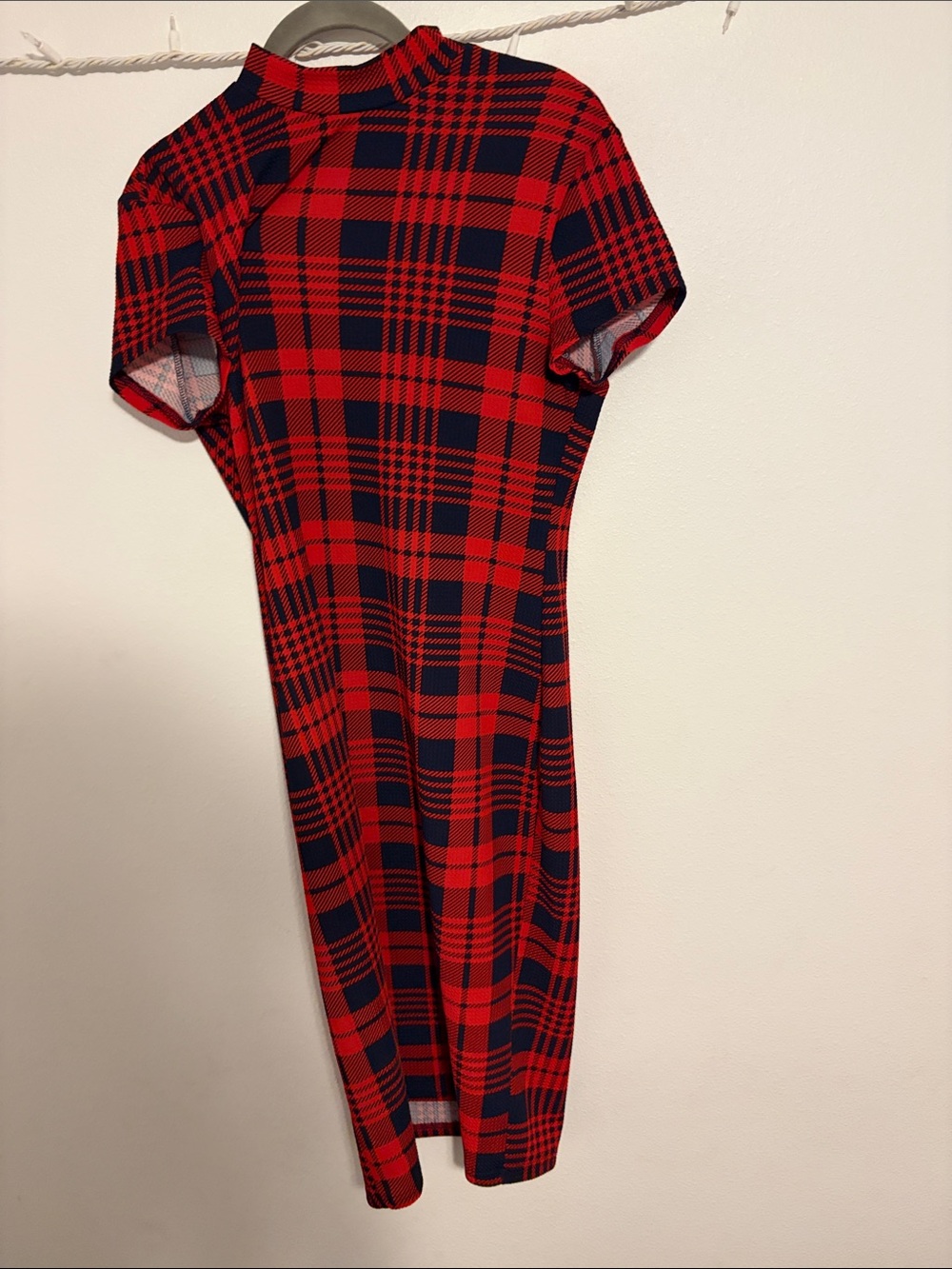 SHEIN Red and Navy Plaid Midi Dress